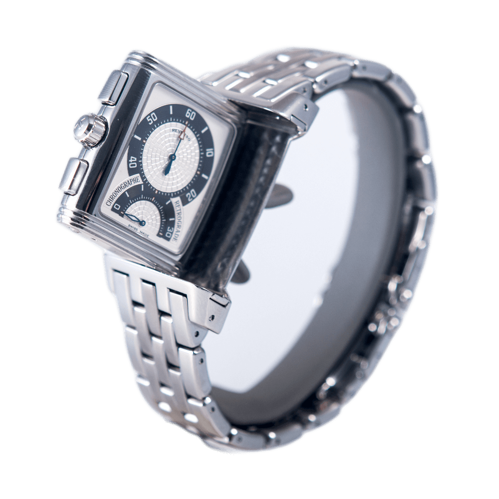 Jaeger LeCoultre Reverso Gran'Sport Chronograph Armbanduhr in Edelstahl mit Automatikwerk.