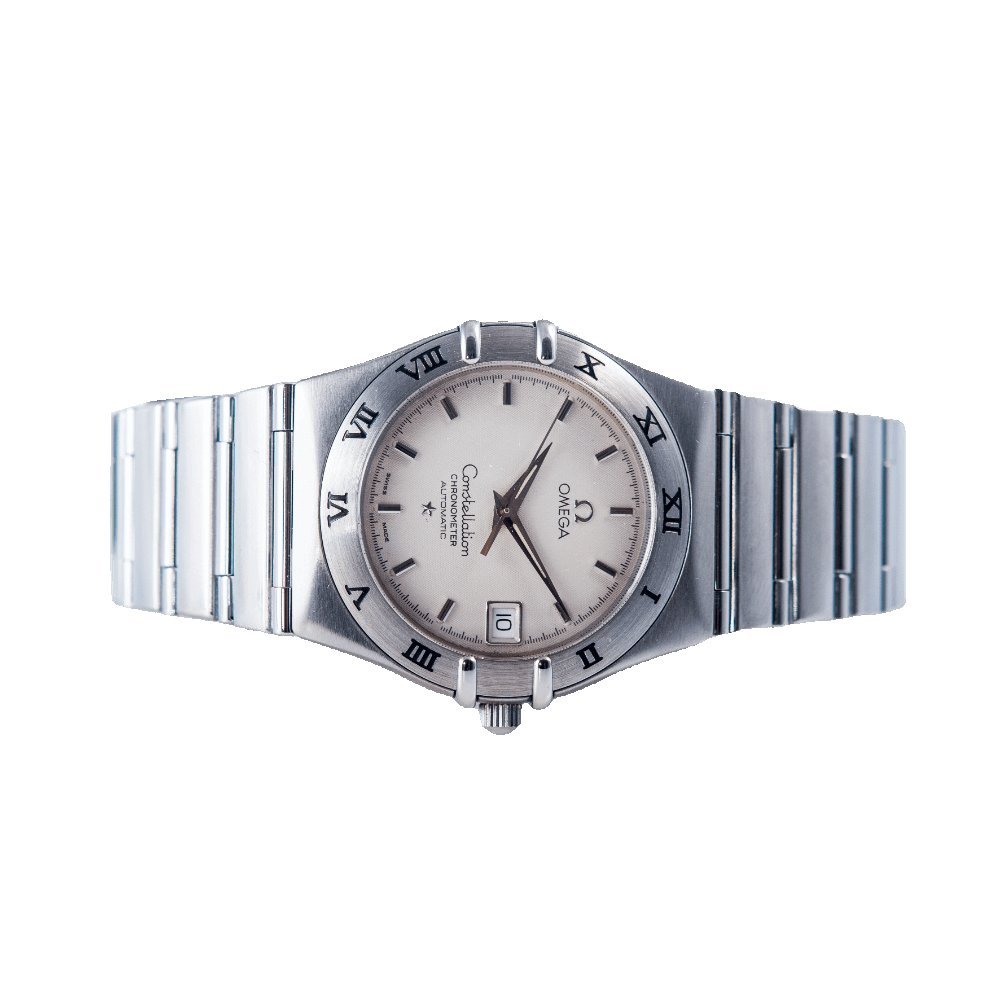 Omega Constellation Armbanduhr in Edelstahl mit Automatikwerk.