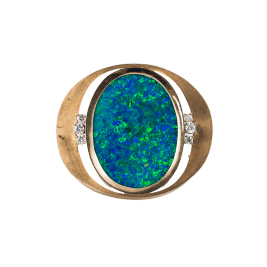Brosche mit Opal-Dublette und Diamanten