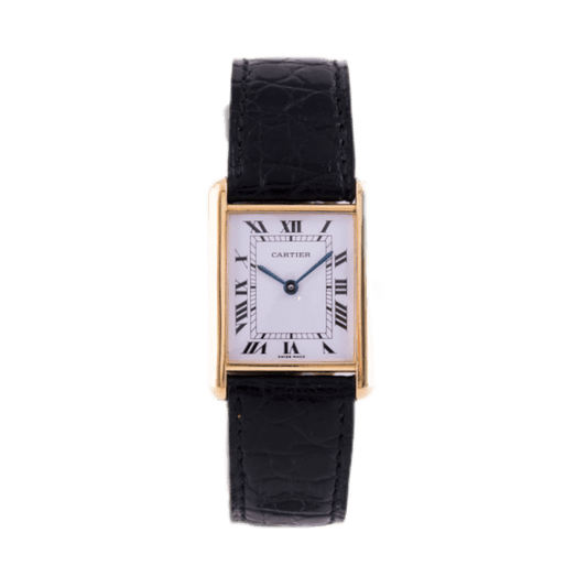 Cartier Tank Armbanduhr in 750 Gelbgold mit Quarzwerk. Weißes Zifferblatt mit römischen Ziffern