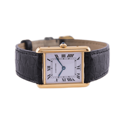 Cartier Tank Armbanduhr in 750 Gelbgold mit Quarzwerk. Weißes Zifferblatt mit römischen Ziffern