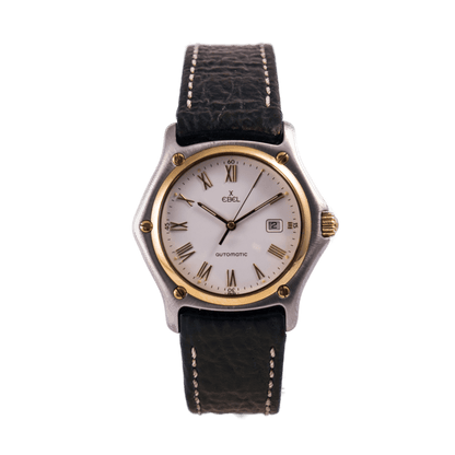 Ebel 1911 Armbanduhr in Edelstahl mit Lünette in Gold und Automatikwerk.