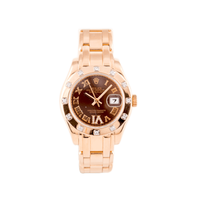 Rolex Oyster Perpetual Lady Datejust Pearlmaster Damenuhr
in 750 Roségold mit Automatikwerk