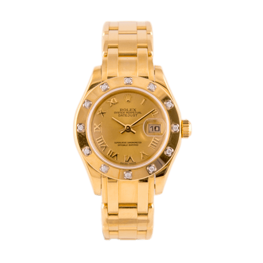 Rolex Oyster Datejust Pearlmaster Damenuhr in 750 Gelbgold mit Automatikwerk