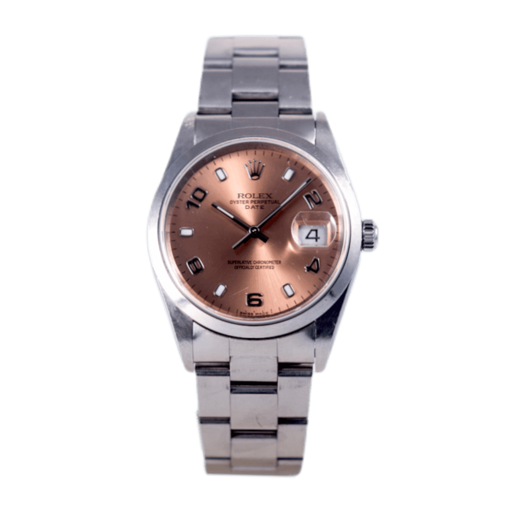 Rolex Oyster Perpetual Date Armbanduhr in Edelstahl mit Automatikwerk.
