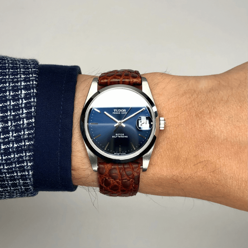 Tudor Prince Date Armbanduhr in Edelstahl mit Automatikwerk. Zifferblatt blau-index