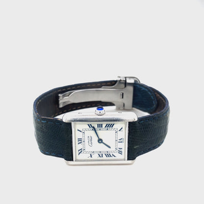 Cartier Tank Armbanduhr in 925 Silber mit Quarzwerk.