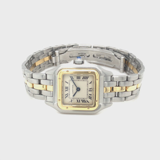 Cartier Panthère Damenuhr in Edelstahl/Gold mit Quarz-Werk. Mit Original-Etui und Papieren, Erstkauf 1993.