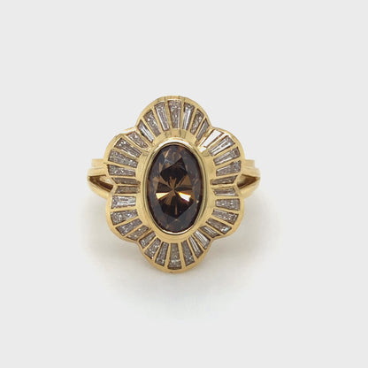 Vintage Ring mit ovalen Diamanten und Diamant-Trapezen 