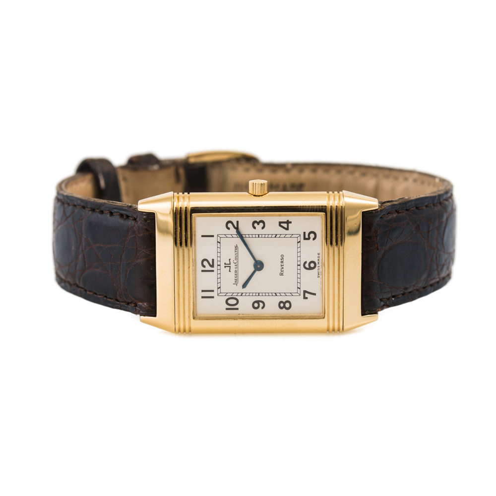 Jaeger LeCoultre Reverso Classique Armbanduhr in 750 Gold mit Handaufzugwerk.