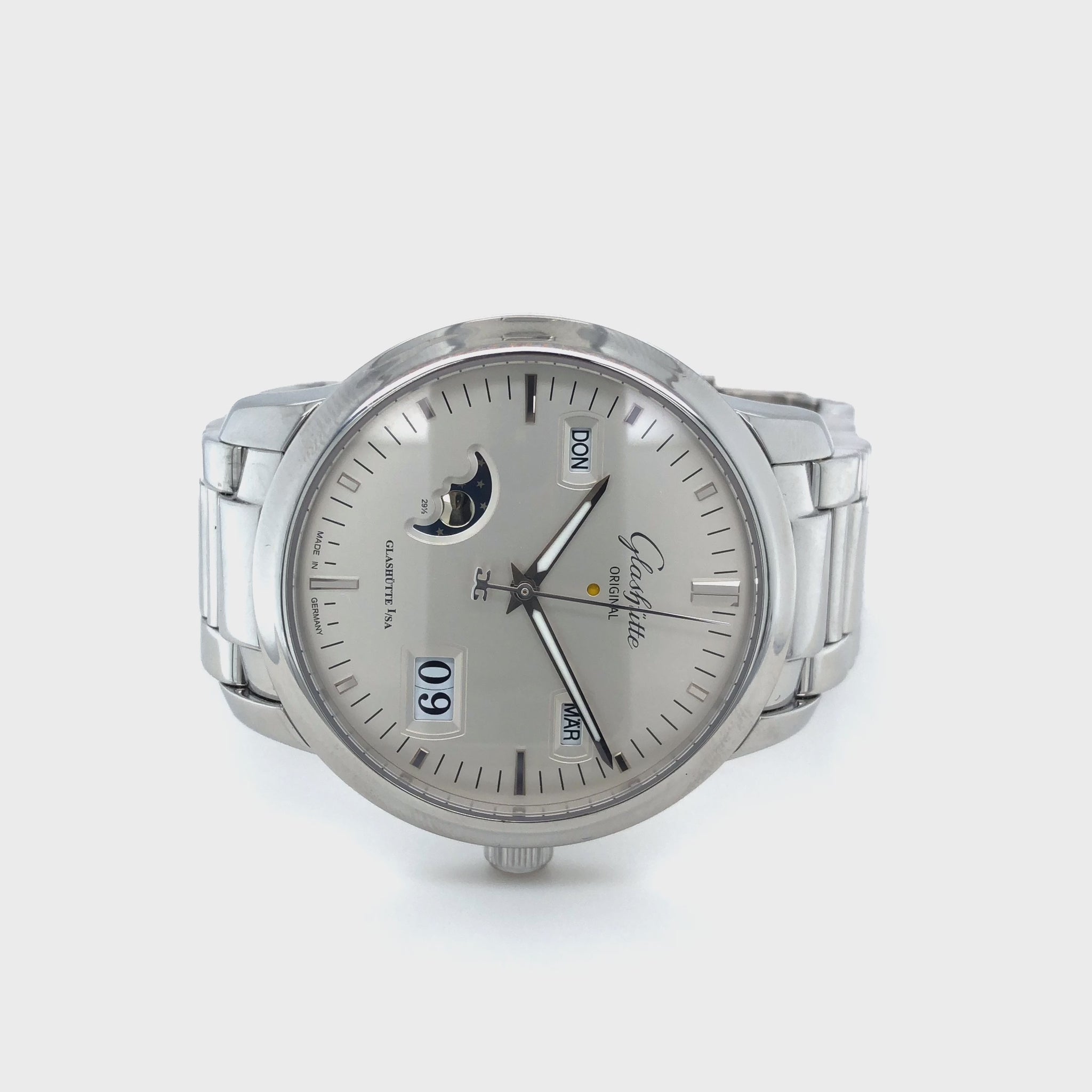 Glashütte Original Senator "Ewiger Kalender" Herrenuhr in Edelstahl mit Automatikwerk, Cal. GUB 100.