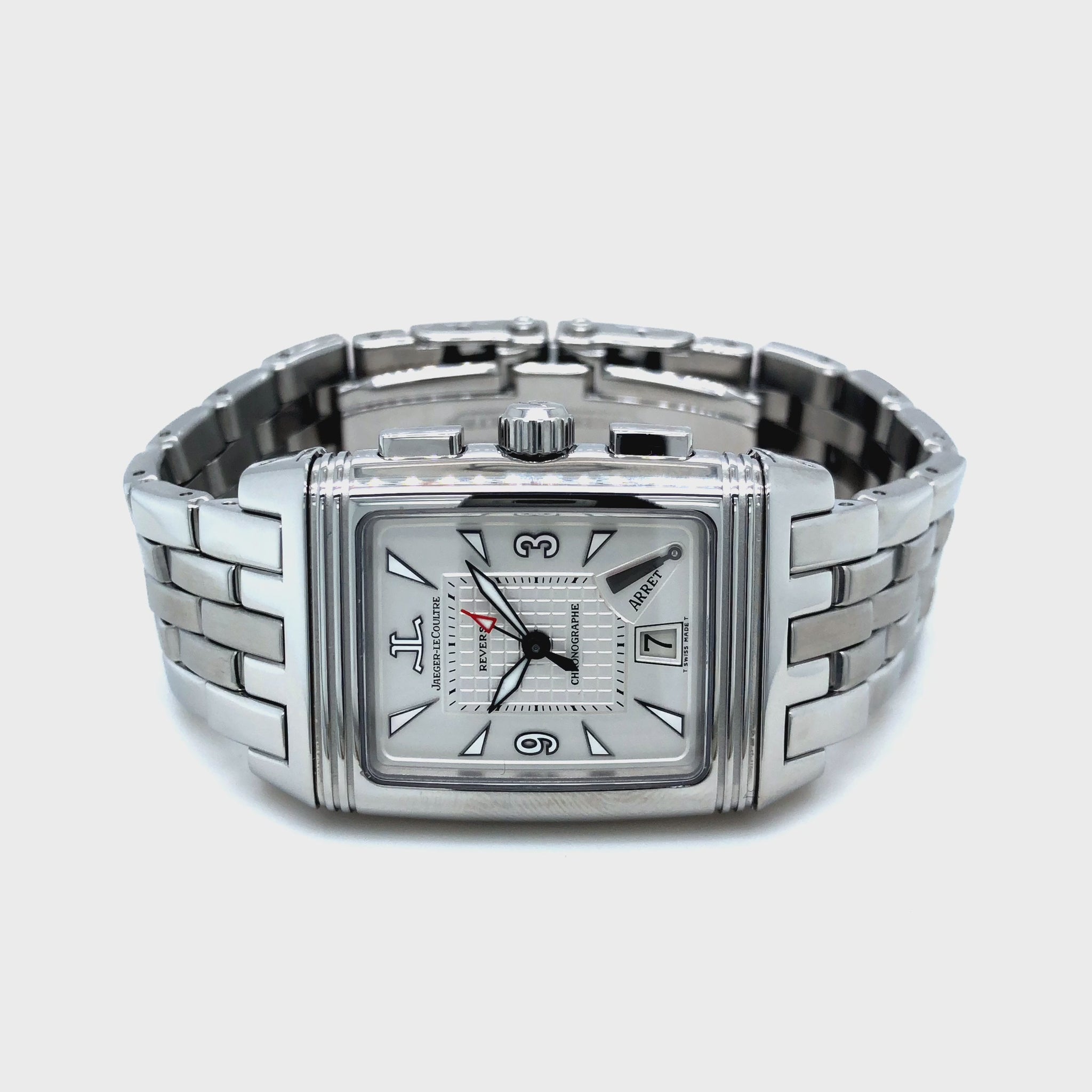 Jaeger LeCoultre Reverso Gran'Sport Chronograph Armbanduhr in Edelstahl mit Automatikwerk
